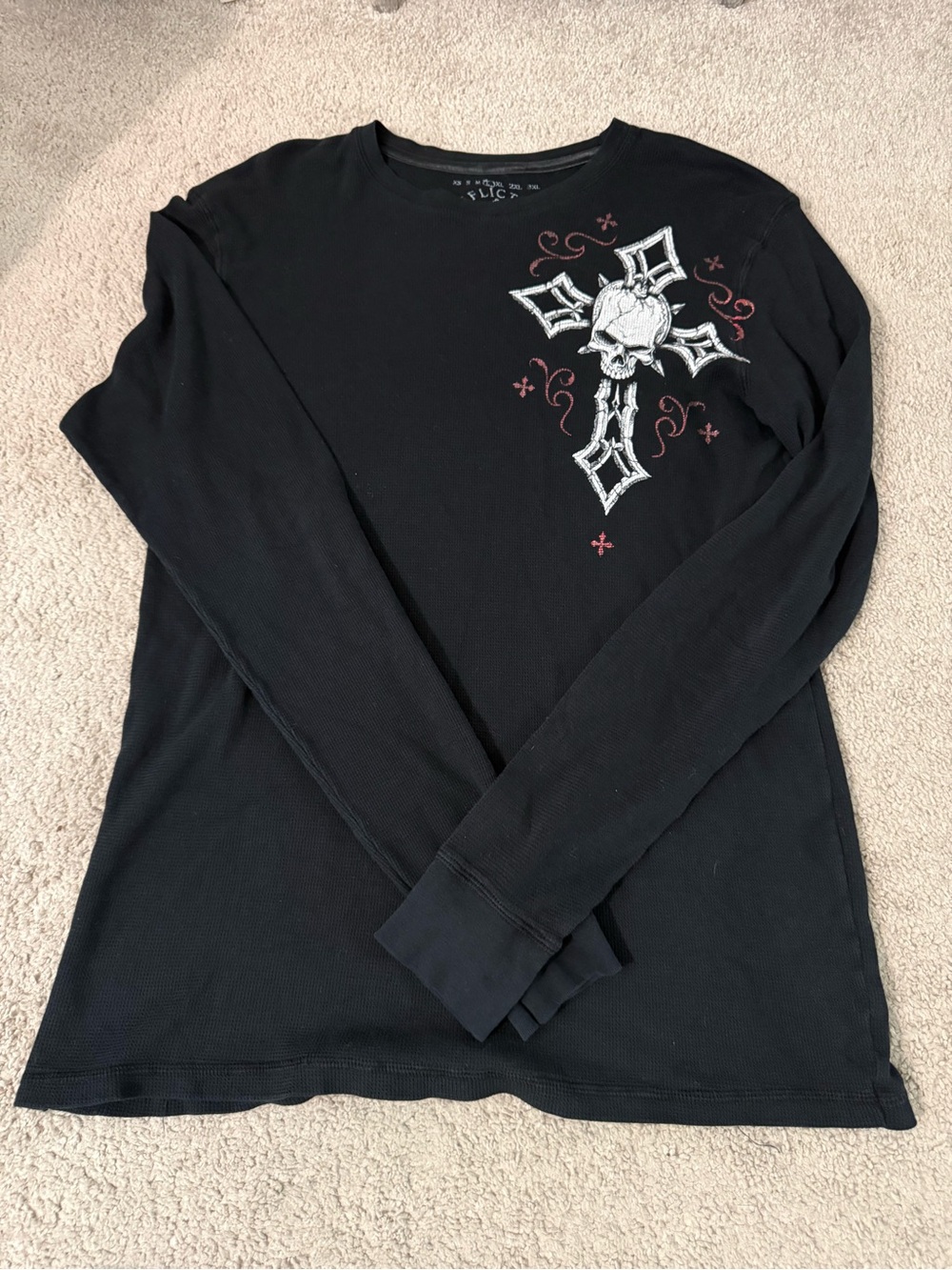 Affliction Black Y2K Skull Cross Long-Sleeve Men's Shirt